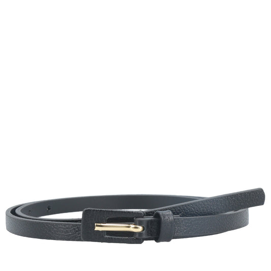 Cinto Feminino de Couro Fino com Fivela Encapada Preto