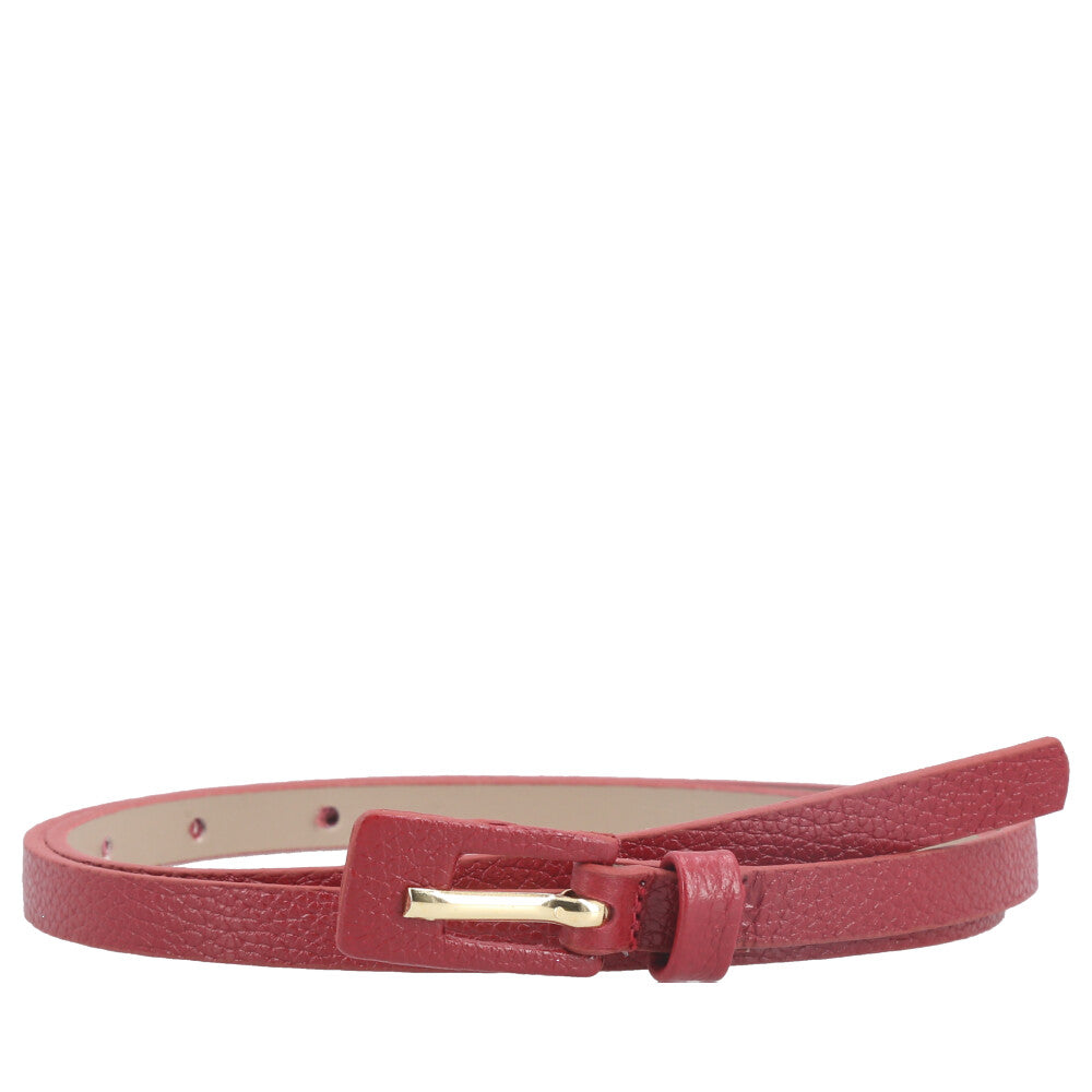 Cinto Feminino de Couro Fino com Fivela Encapada Vermelho