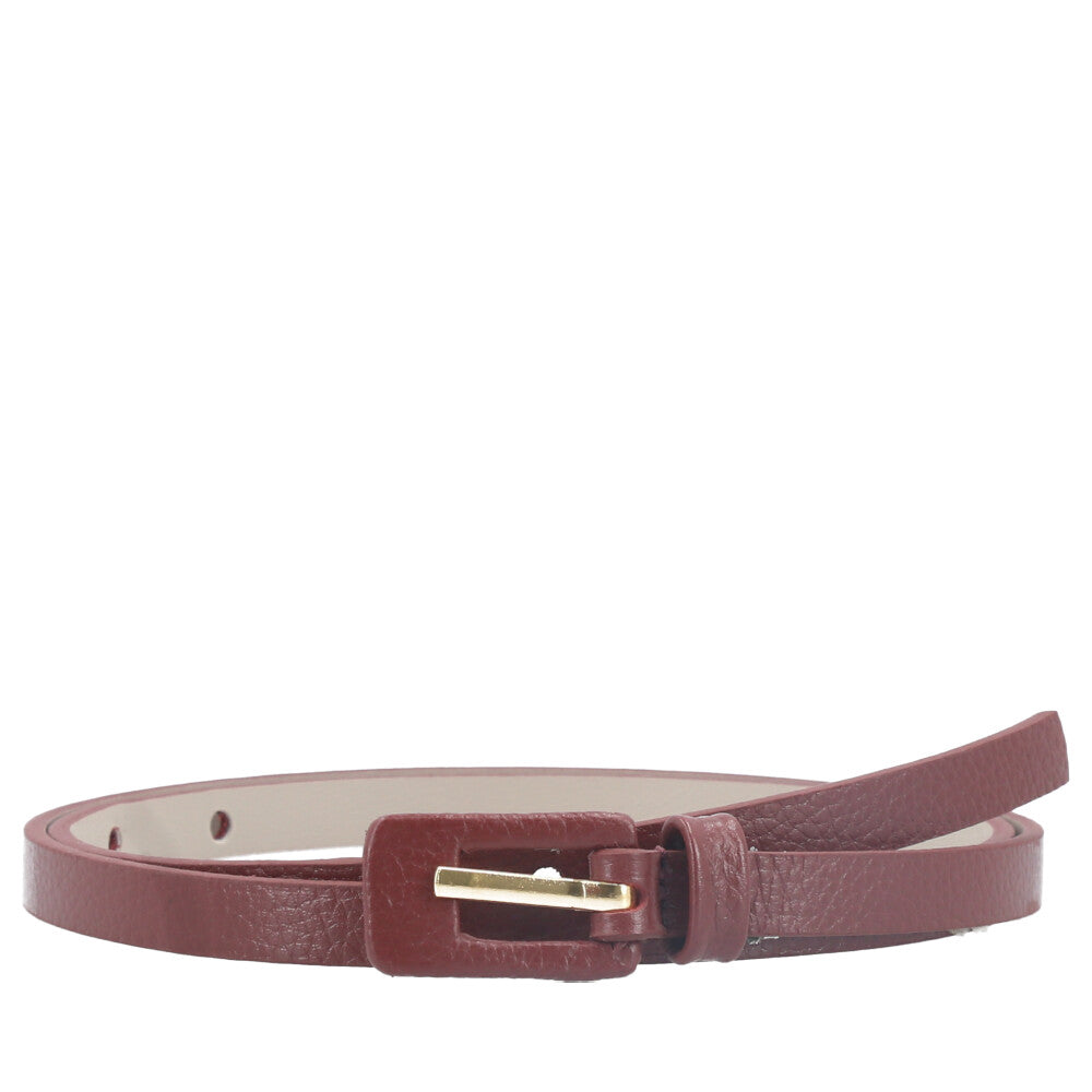 Cinto Feminino de Couro Fino com Fivela Encapada Vinho