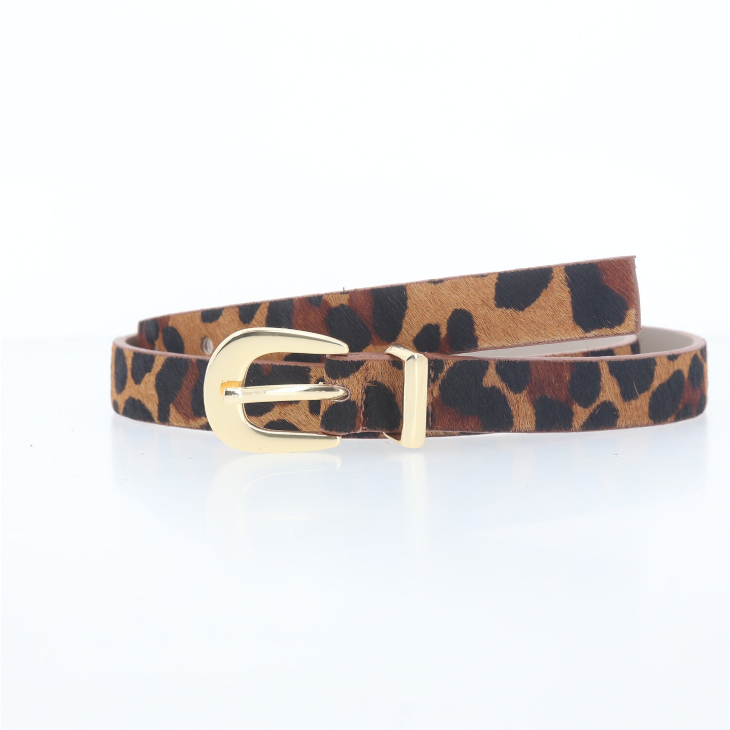 Cinto de Couro com Estampa Animal Print Caramelo