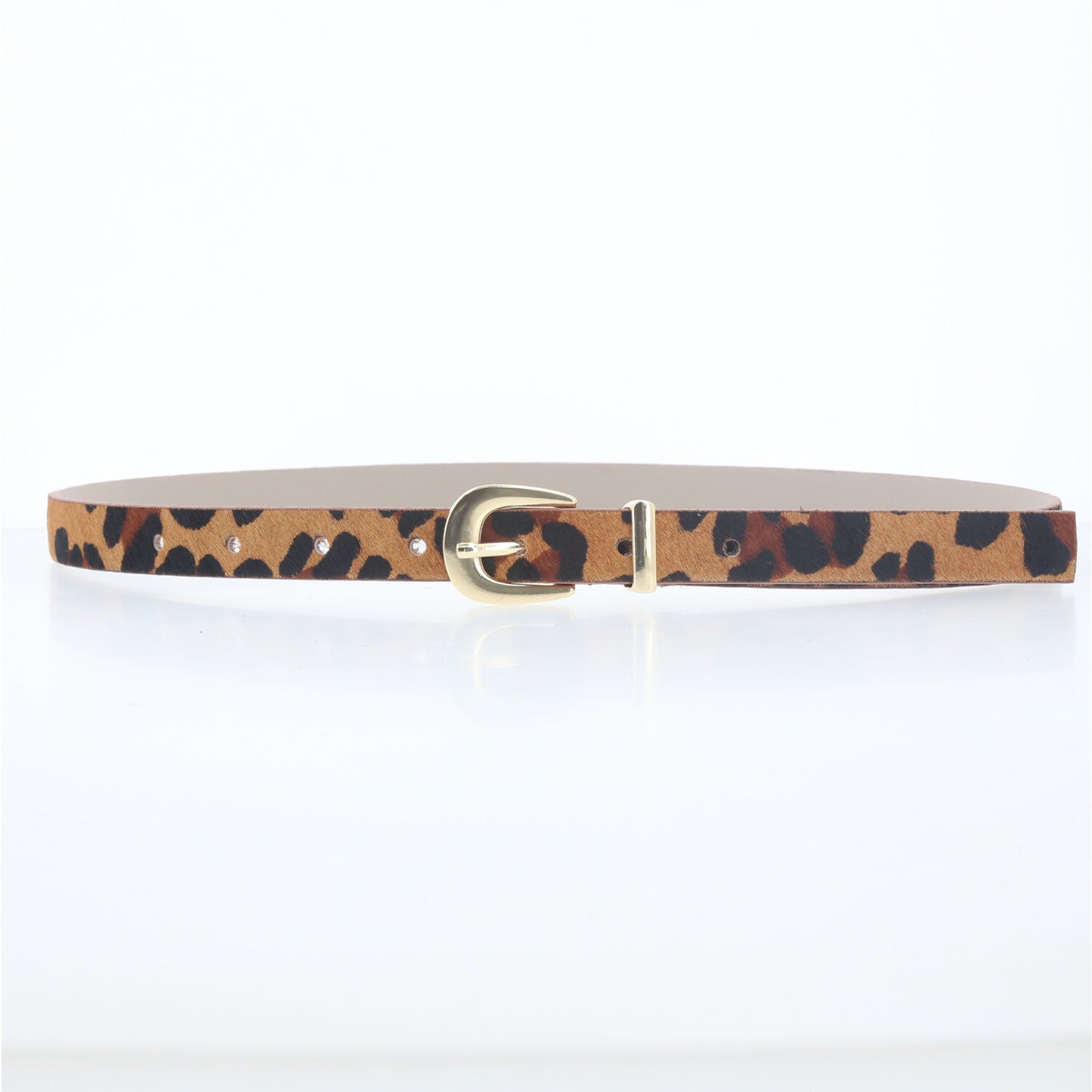 Cinto de Couro com Estampa Animal Print Caramelo
