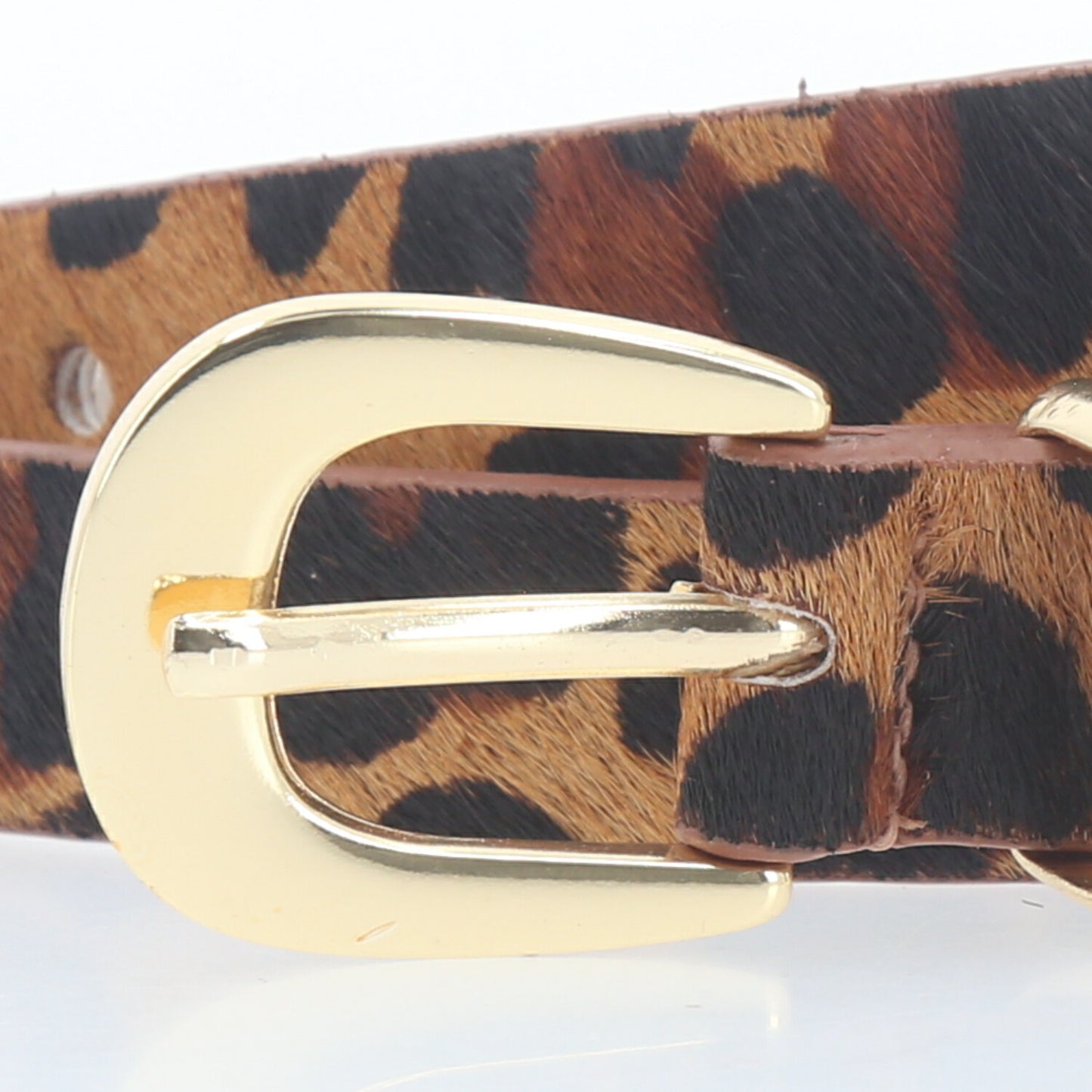 Cinto de Couro com Estampa Animal Print Caramelo