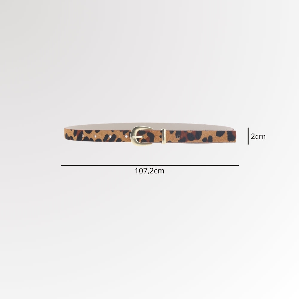 Cinto de Couro com Estampa Animal Print Caramelo