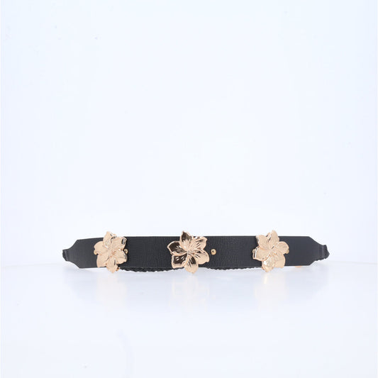 Cinto Feminino de Couro com Flores Preto