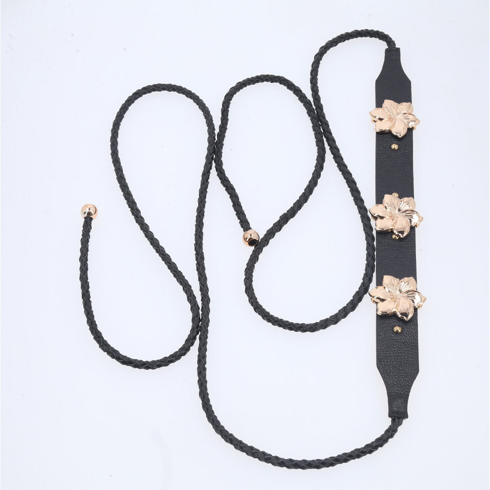 Cinto Feminino de Couro com Flores Preto
