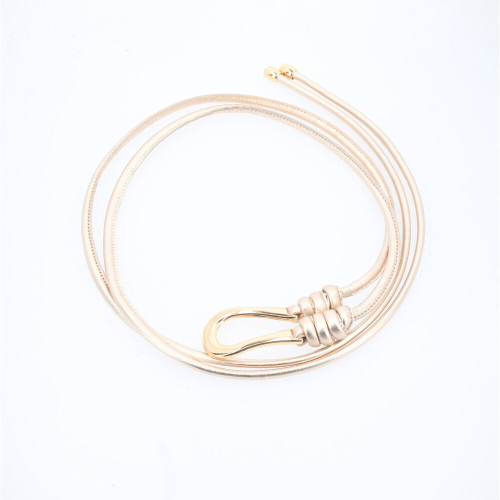 Cinto Feminino Tira de Amarrar em Couro Legítimo Ouro claro