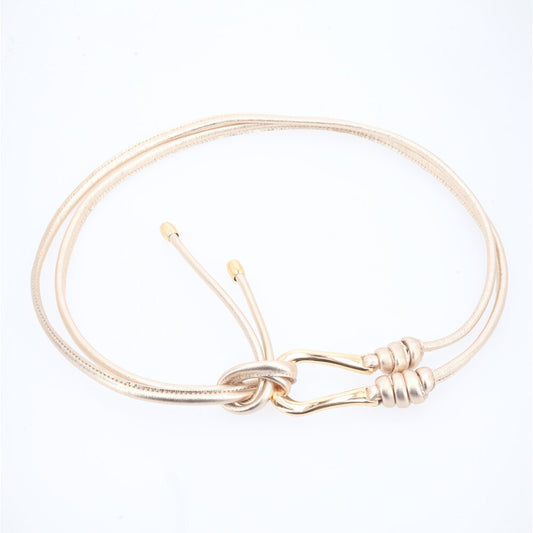 Cinto Feminino Tira de Amarrar em Couro Legítimo Ouro claro