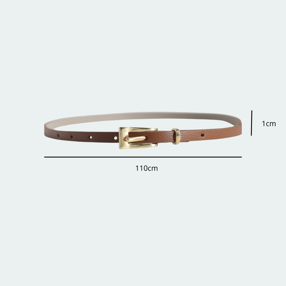 Cinto Feminino de Couro com Fivela Metalizada Dourada Caramelo