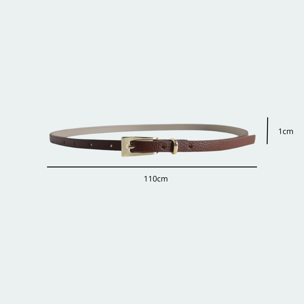 Cinto Feminino de Couro com Fivela Metalizada Dourada Marrom