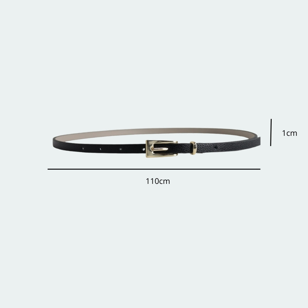Cinto Feminino de Couro com Fivela Metalizada Dourada Preto
