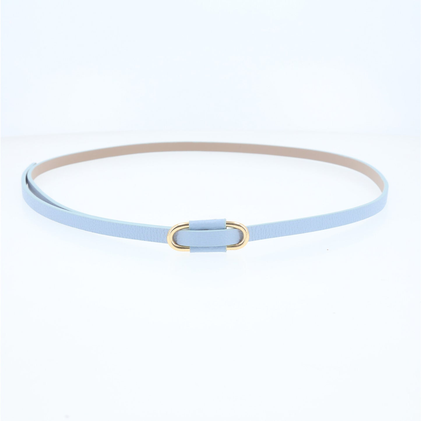 Cinto de Couro com Fivela Retangular Metalizada Azul claro