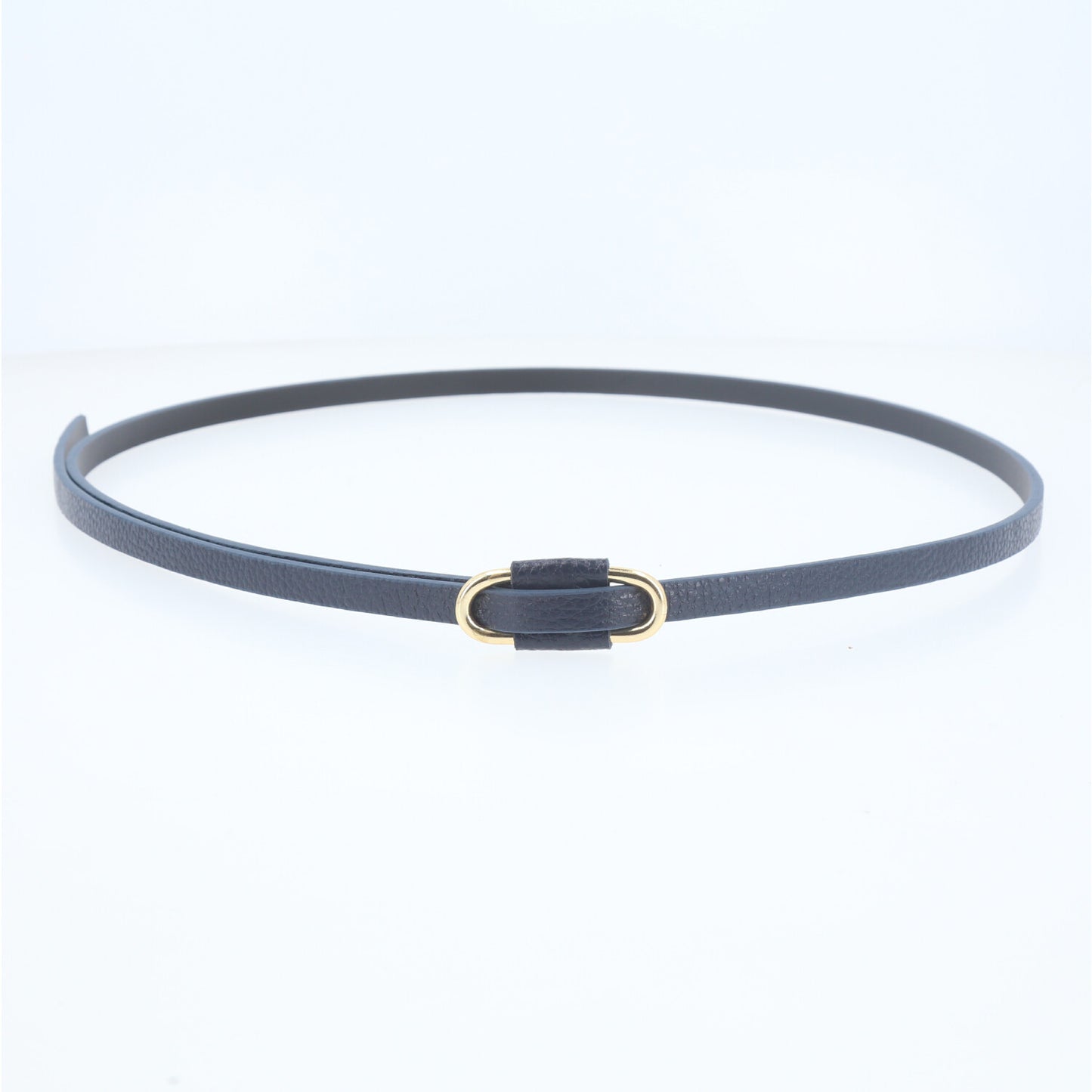 Cinto de Couro com Fivela Retangular Metalizada Azul escuro