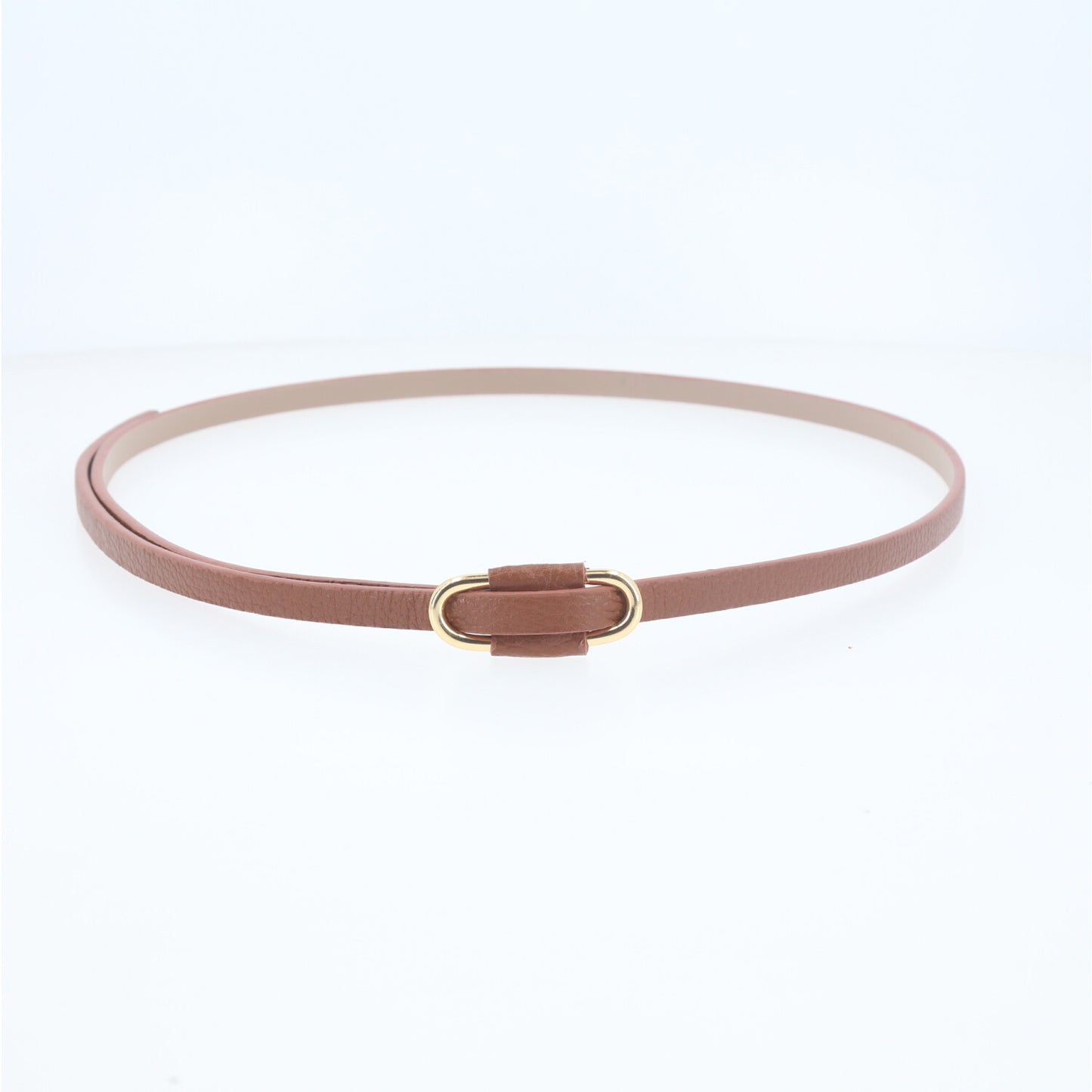 Cinto de Couro com Fivela Retangular Metalizada Caramelo