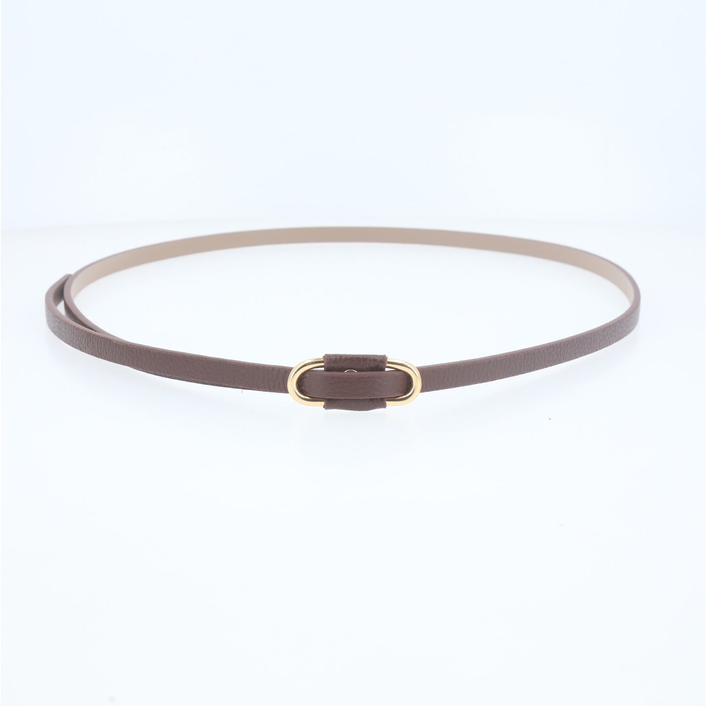Cinto de Couro com Fivela Retangular Metalizada Marrom