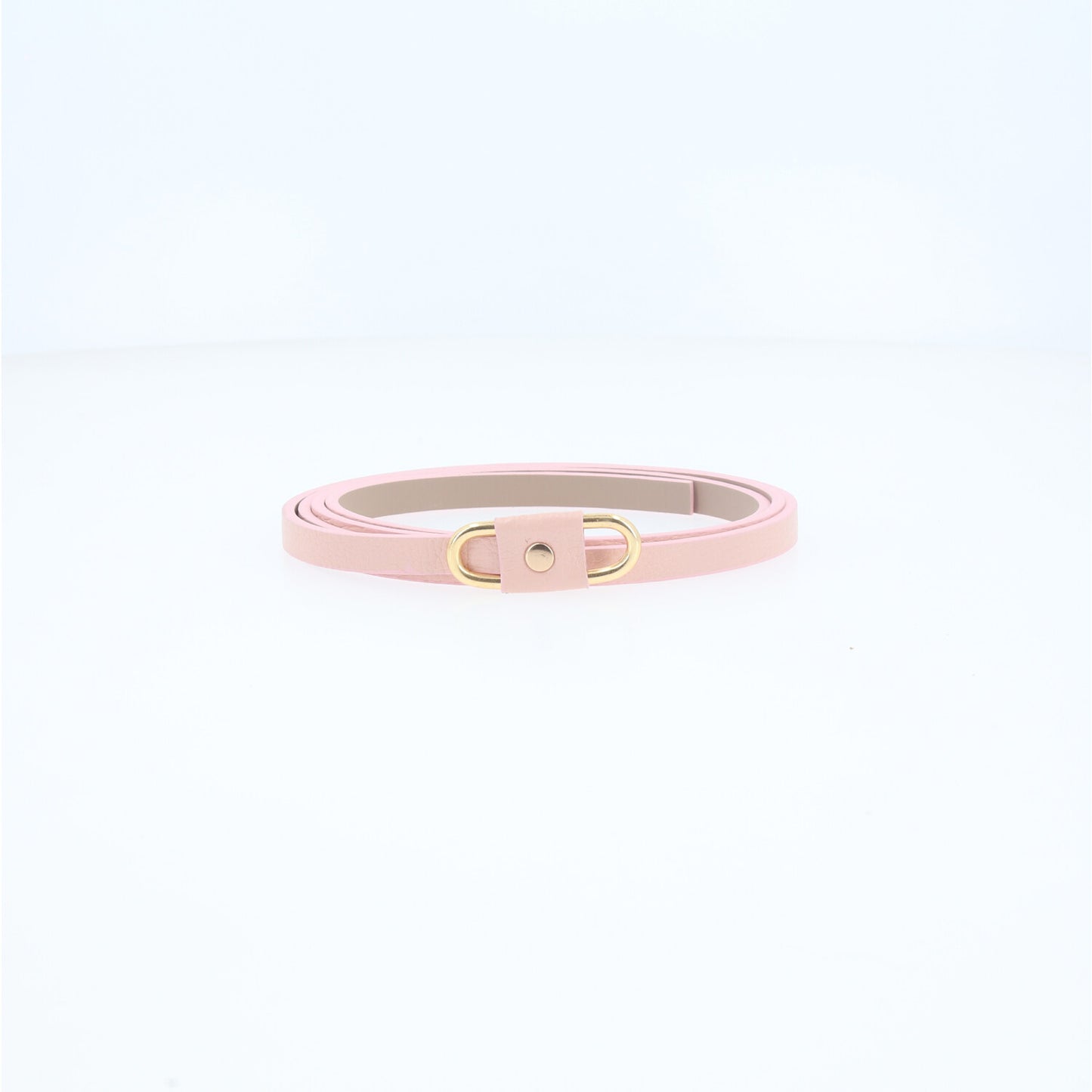 Cinto de Couro com Fivela Retangular Metalizada Rosa claro