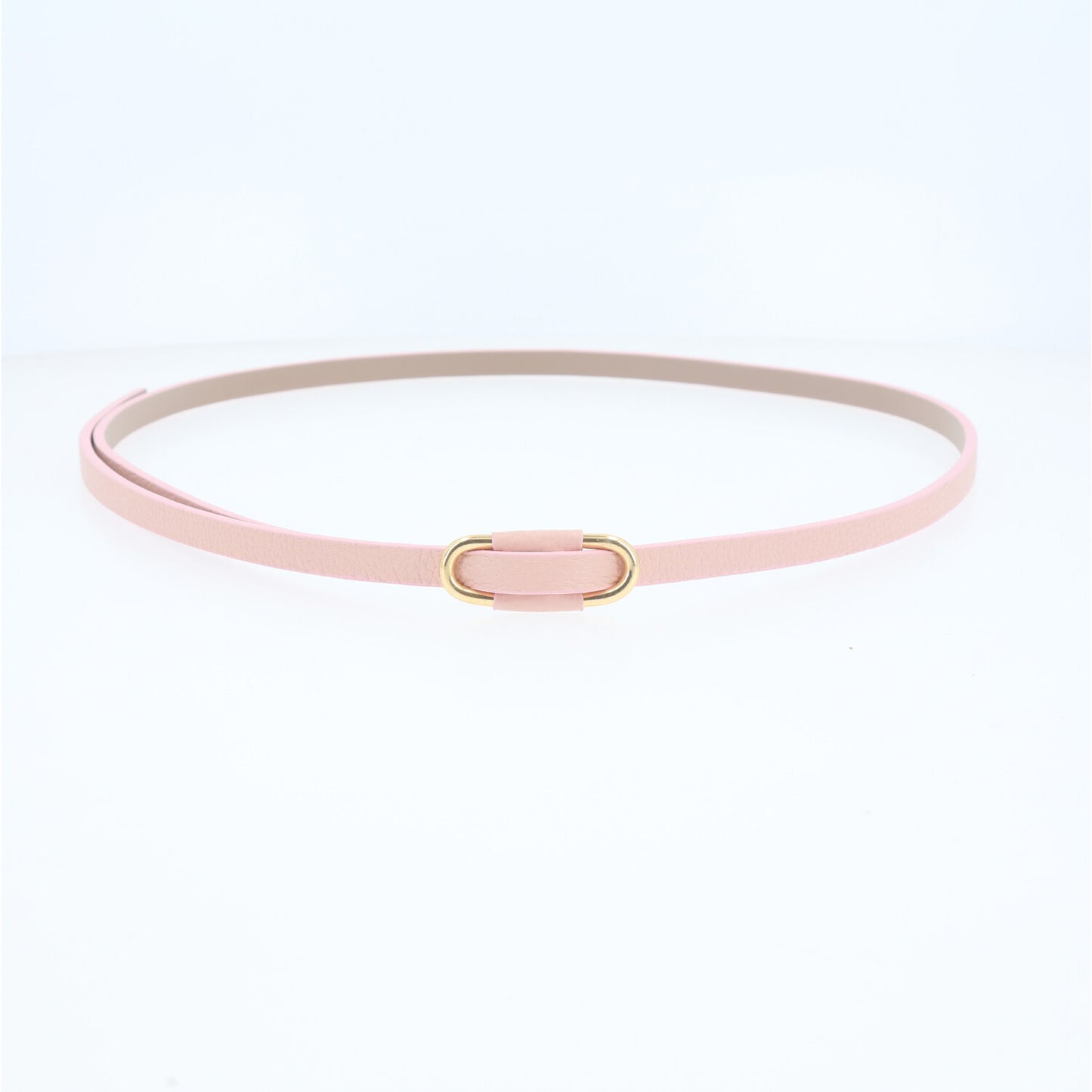 Cinto de Couro com Fivela Retangular Metalizada Rosa claro