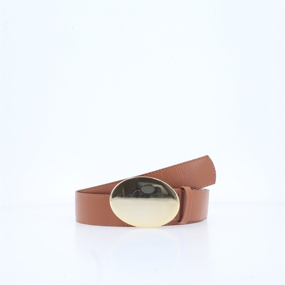 Cinto Feminino em Couro com Fivela Arredondada Caramelo