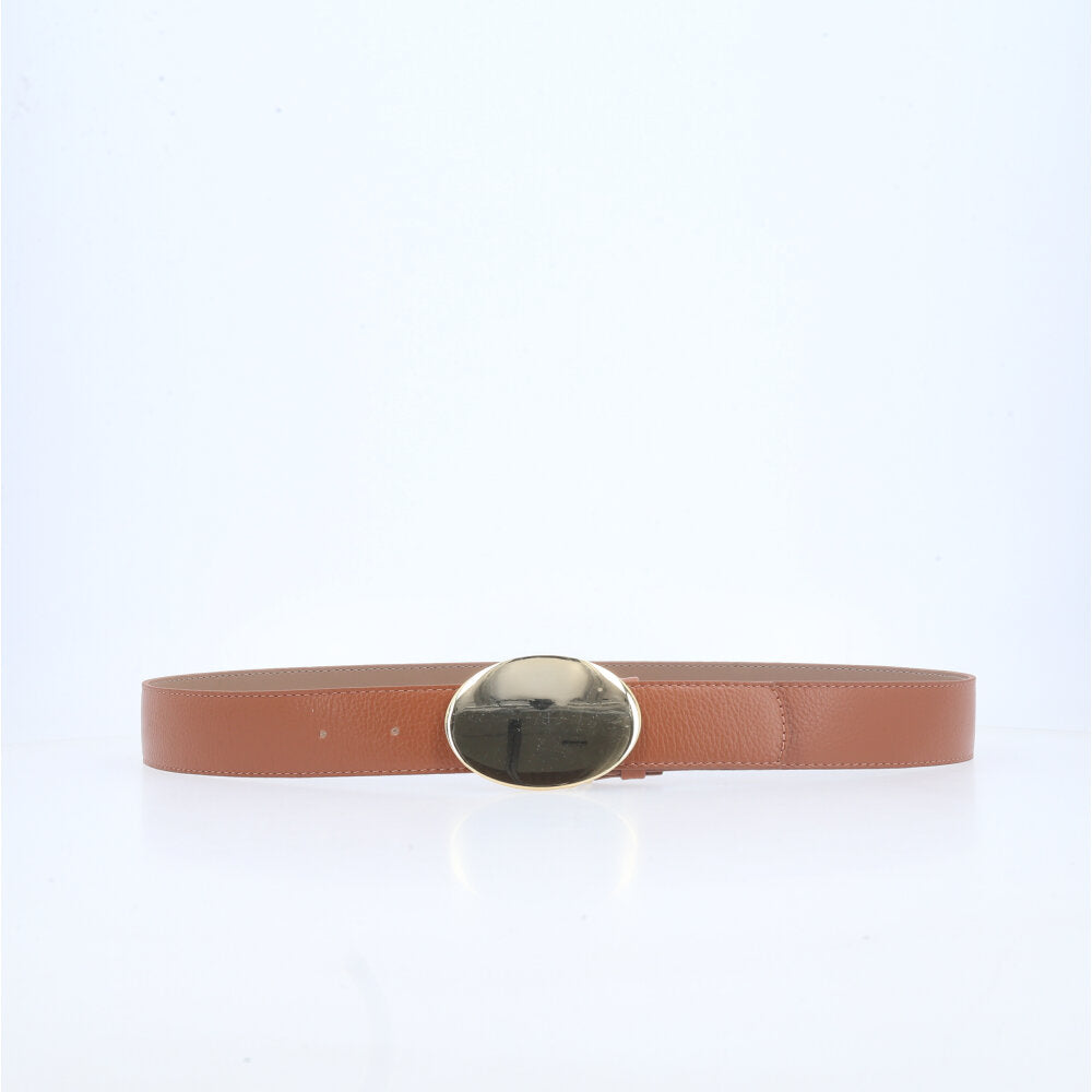 Cinto Feminino em Couro com Fivela Arredondada Caramelo