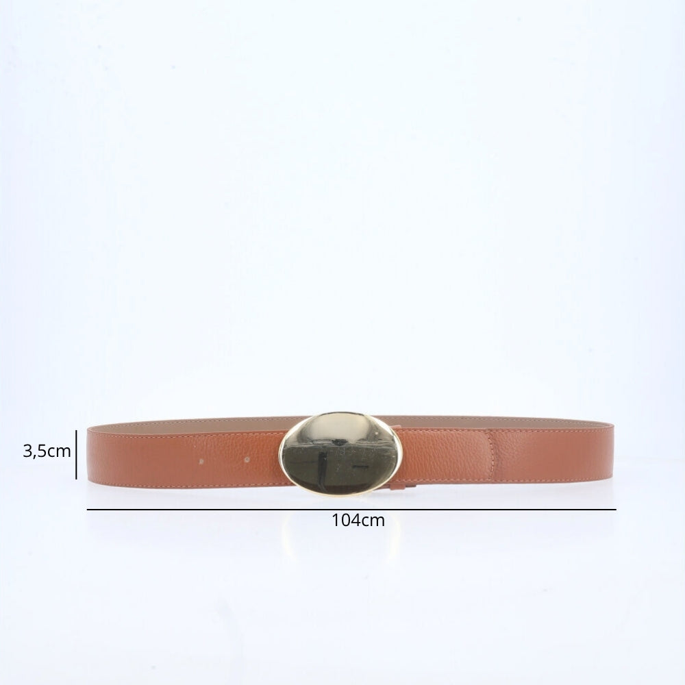Cinto Feminino em Couro com Fivela Arredondada Caramelo