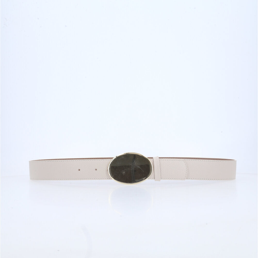 Cinto Feminino em Couro com Fivela Arredondada Marfim