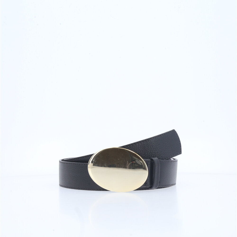 Cinto Feminino em Couro com Fivela Arredondada Preto