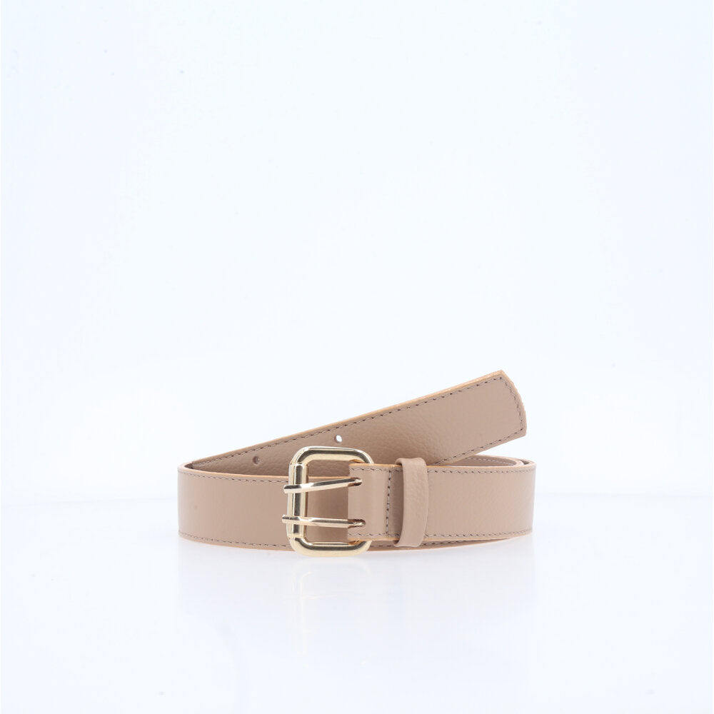 Cinto Feminino em Couro com Pino Duplo Bege
