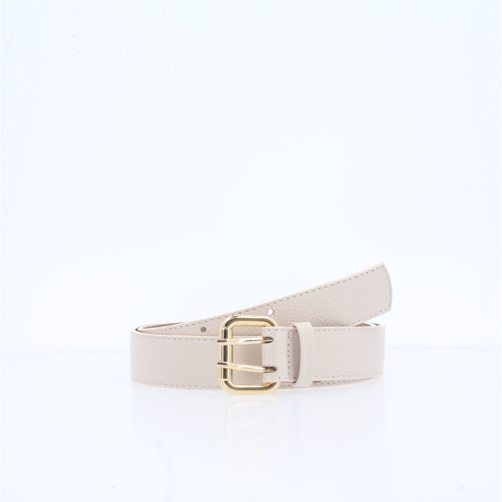 Cinto Feminino em Couro com Pino Duplo Marfim