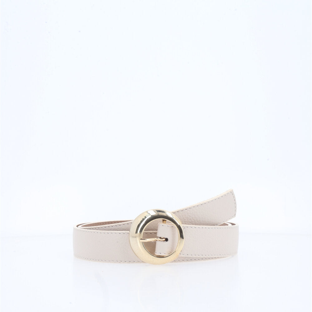 Cinto Feminino Couro Legítimo com Fivela Dourada Marfim