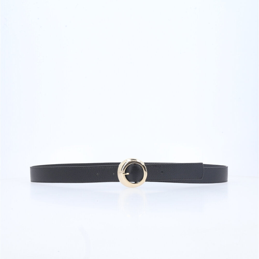 Cinto Feminino Couro Legítimo com Fivela Dourada Preto