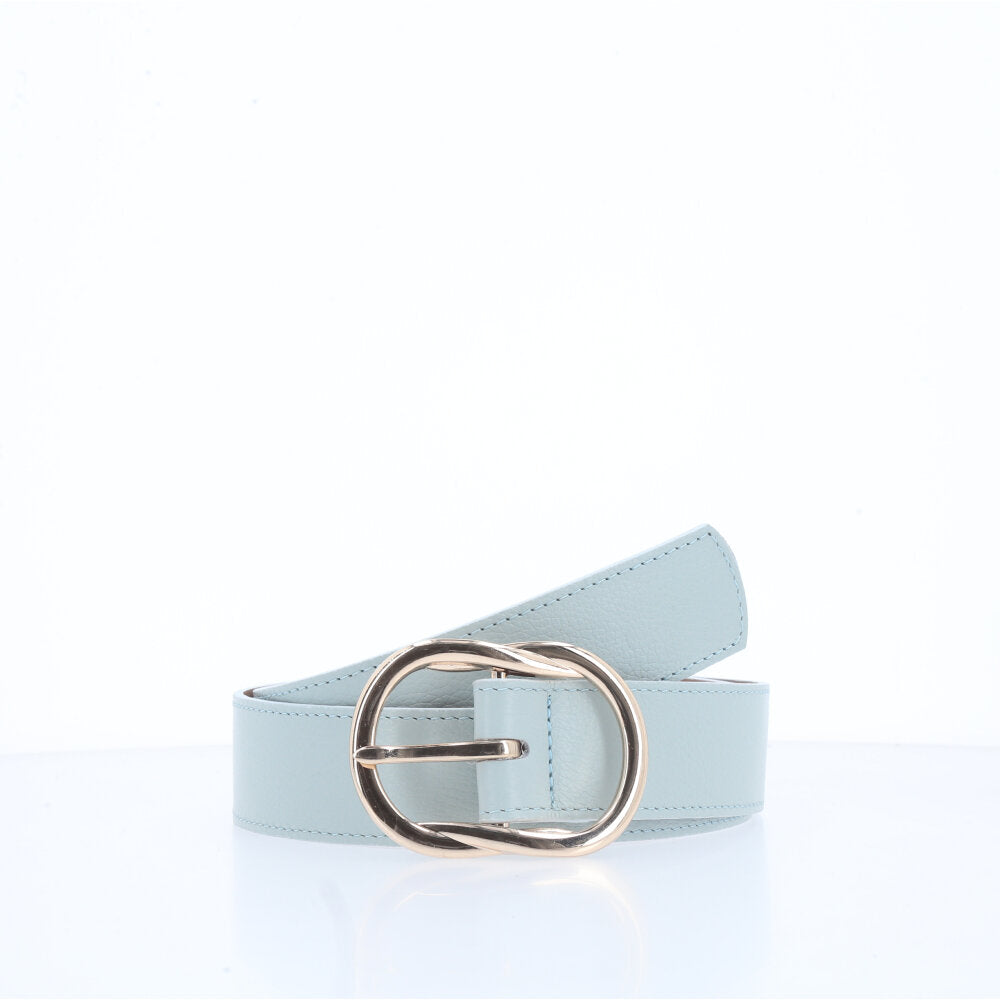 Cinto Feminino de Couro com Fivela em Design Torcido Azul claro