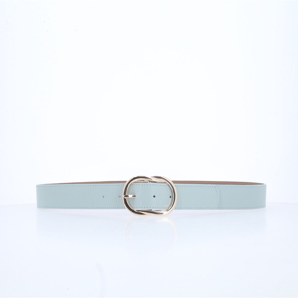 Cinto Feminino de Couro com Fivela em Design Torcido Azul claro