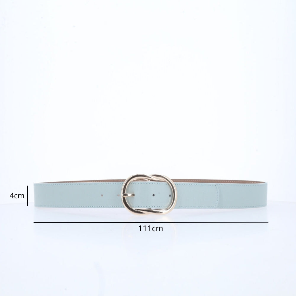 Cinto Feminino de Couro com Fivela em Design Torcido Azul claro