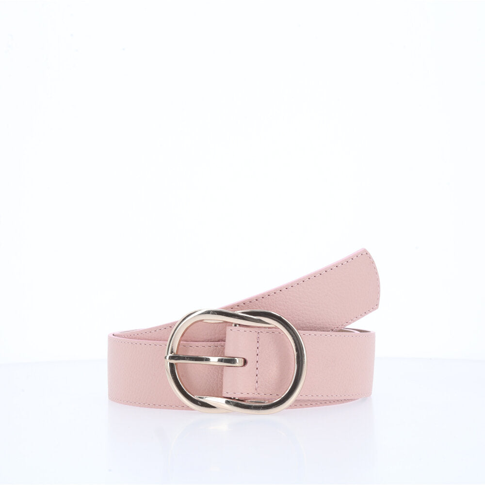 Cinto Feminino de Couro com Fivela em Design Torcido Rosa claro