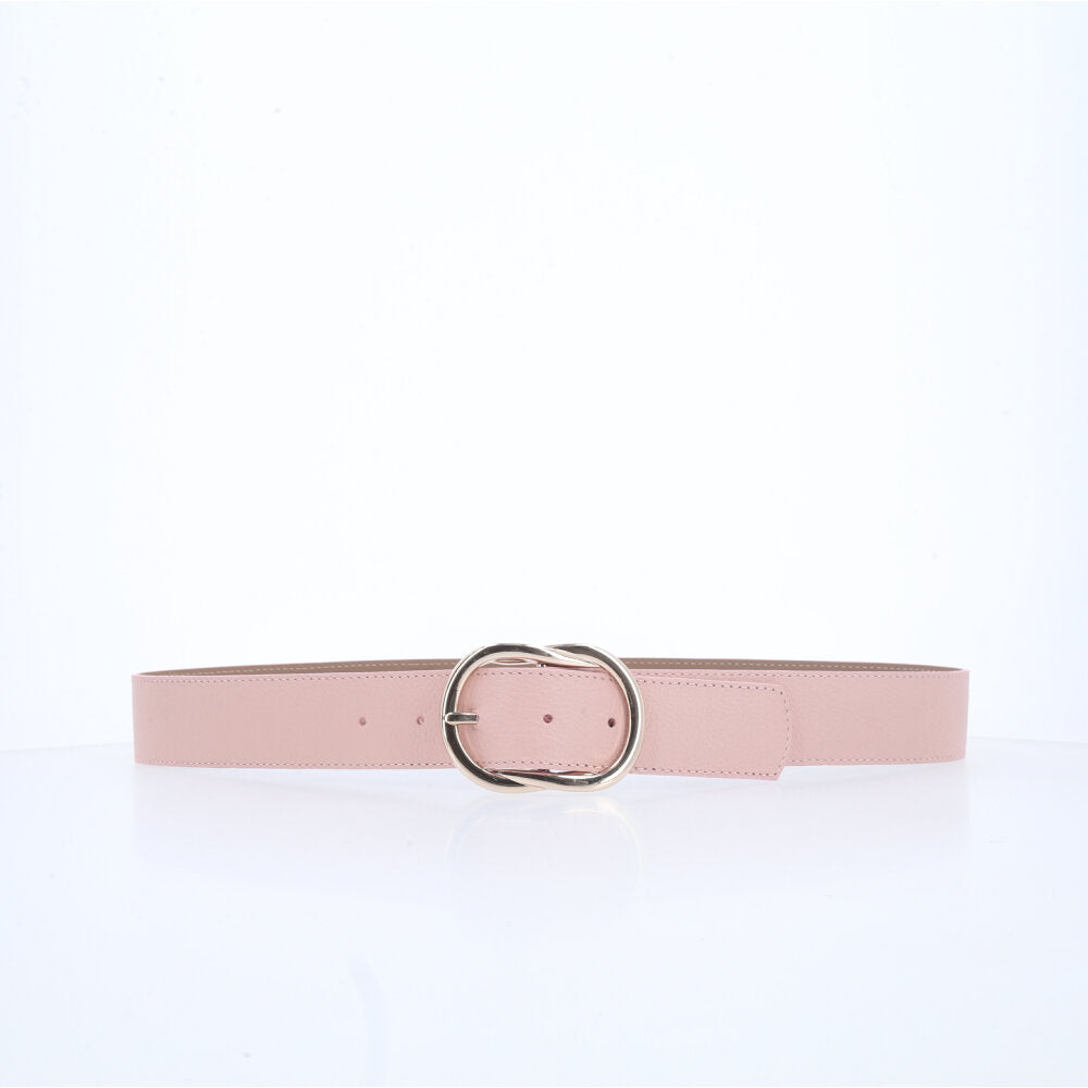 Cinto Feminino de Couro com Fivela em Design Torcido Rosa claro