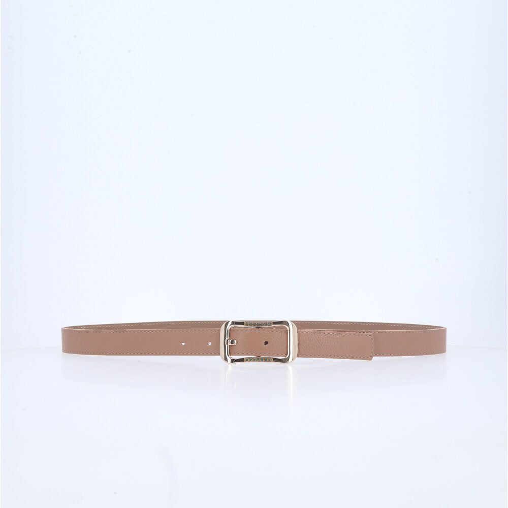 Cinto Feminino em Couro Fivela Dourada Bege