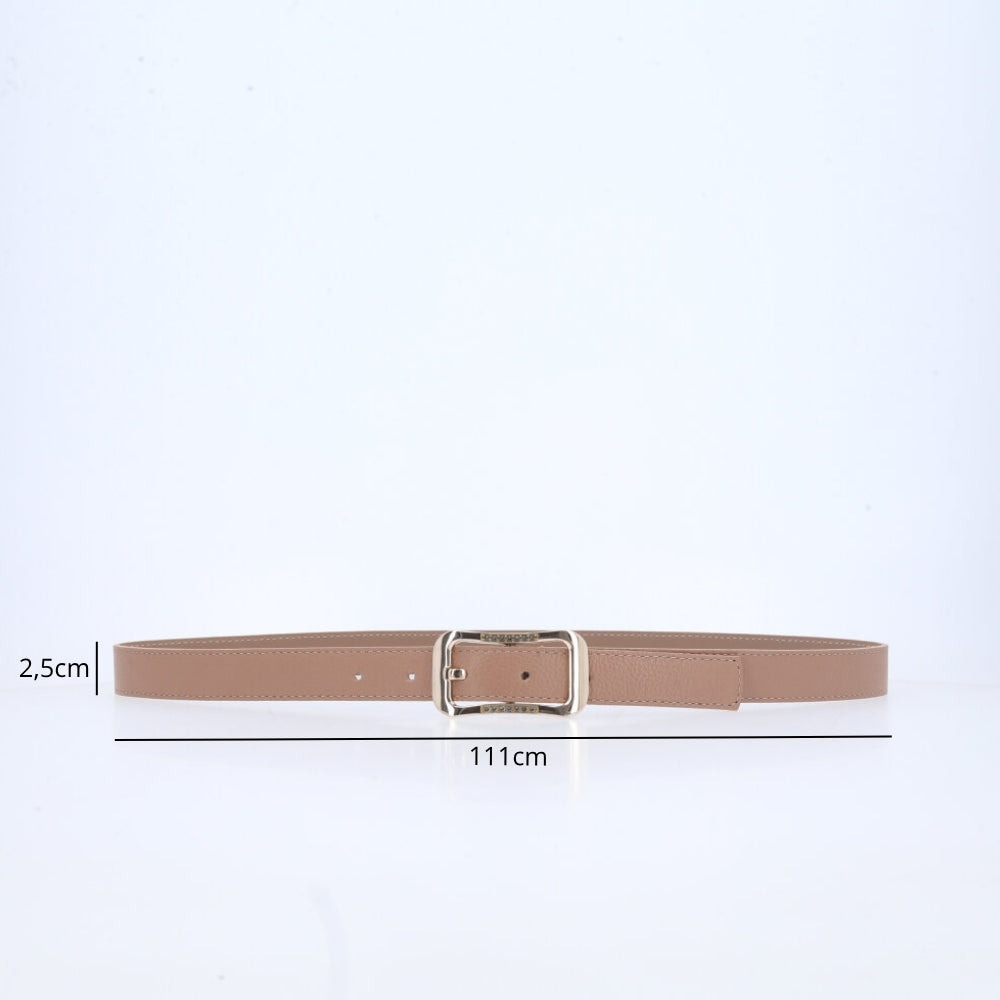 Cinto Feminino em Couro Fivela Dourada Bege