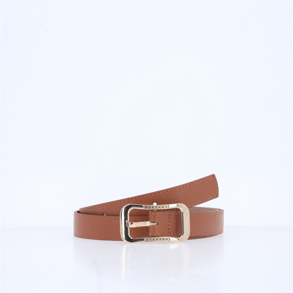 Cinto Feminino em Couro Fivela Dourada Caramelo