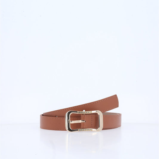 Cinto Feminino em Couro Fivela Dourada Caramelo