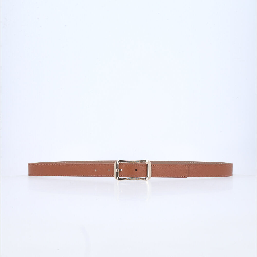 Cinto Feminino em Couro Fivela Dourada Caramelo