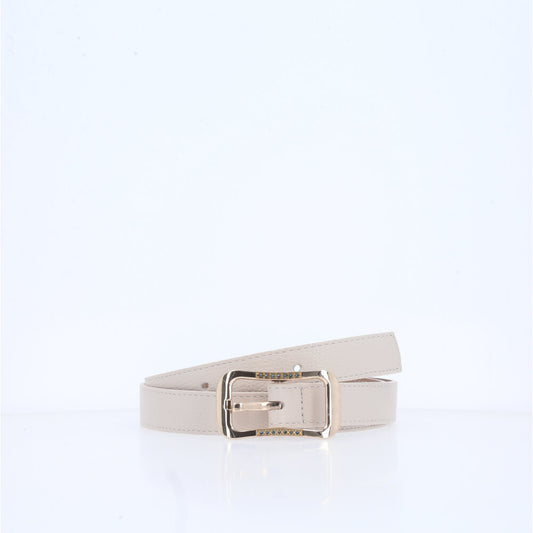 Cinto Feminino em Couro Fivela Dourada Marfim