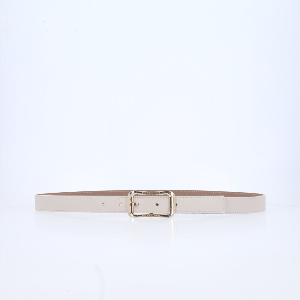 Cinto Feminino em Couro Fivela Dourada Marfim