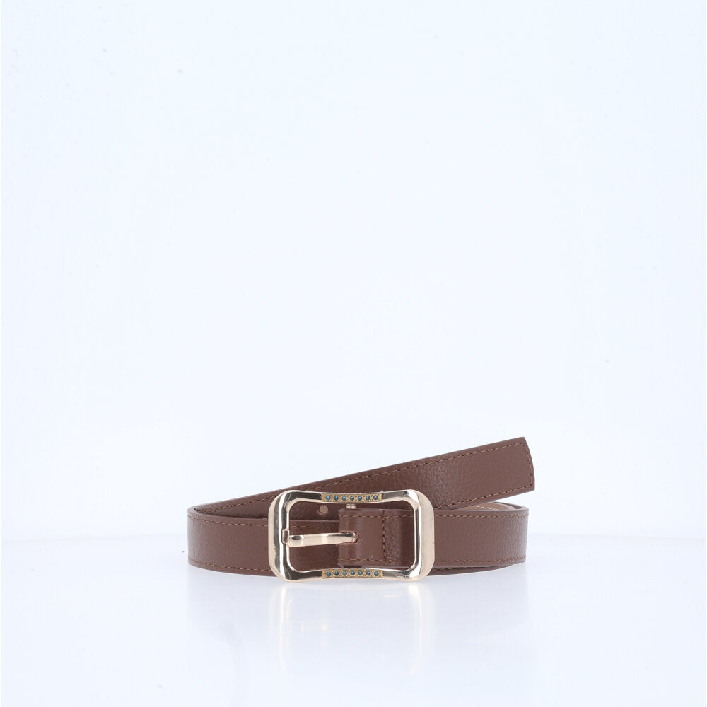 Cinto Feminino em Couro Fivela Dourada Marrom