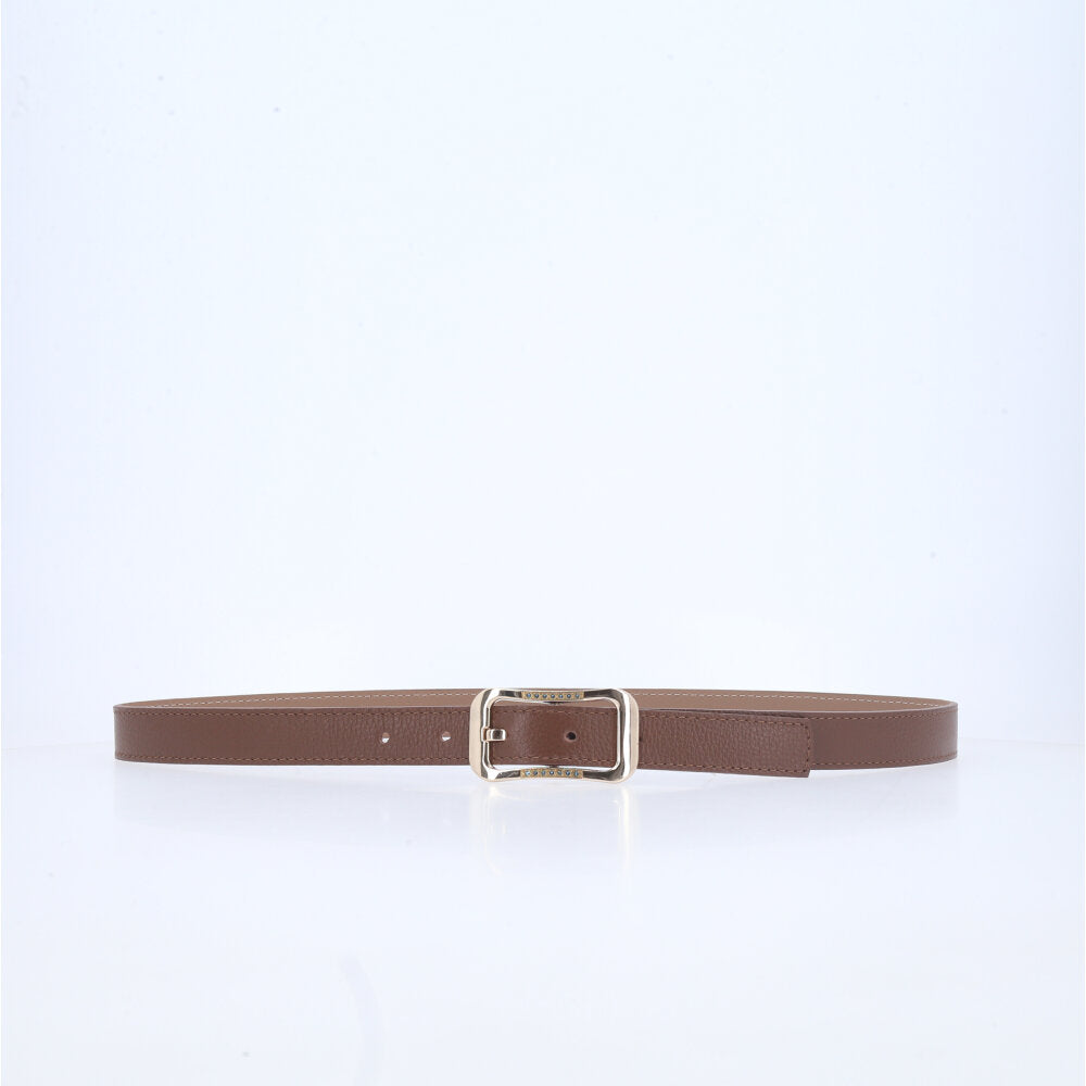 Cinto Feminino em Couro Fivela Dourada Marrom