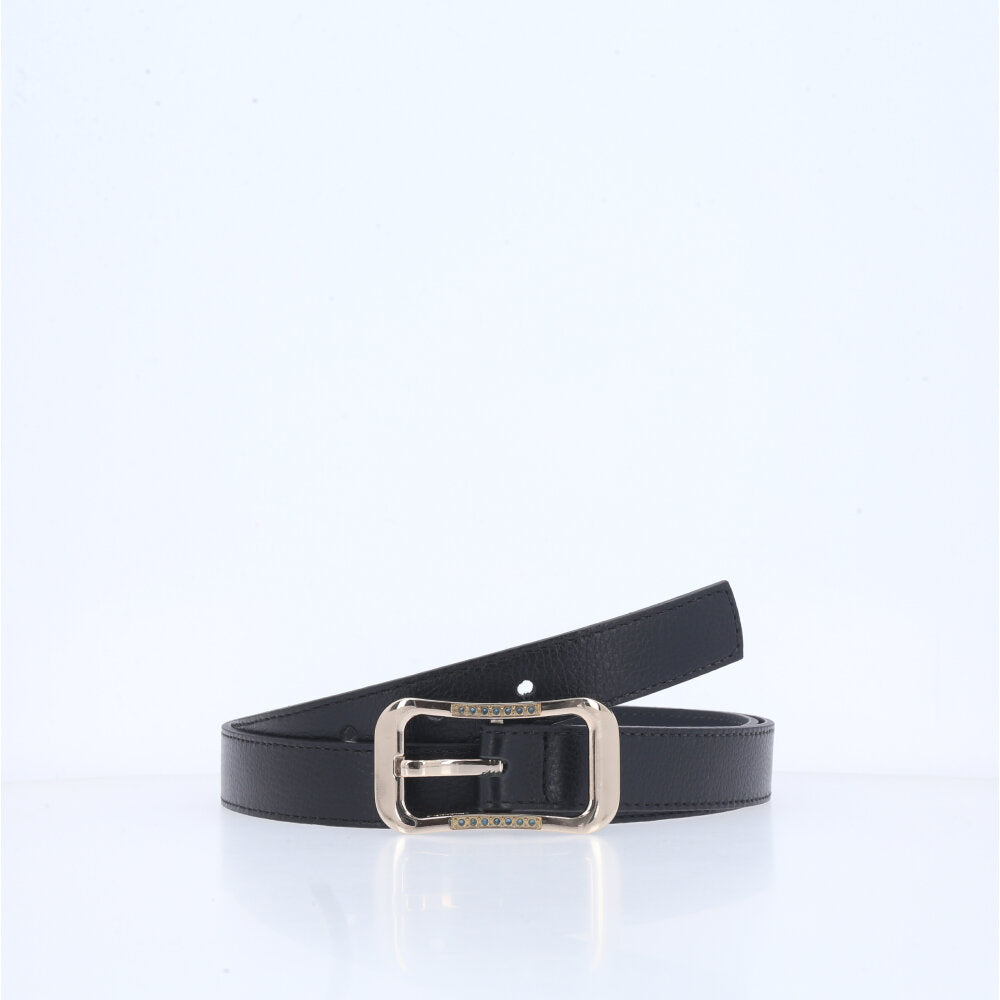 Cinto Feminino em Couro Fivela Dourada Preto