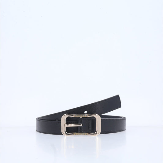 Cinto Feminino em Couro Fivela Dourada Preto