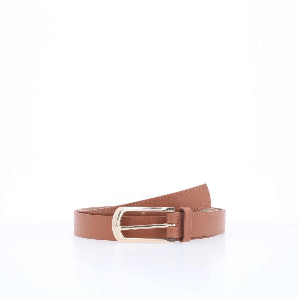 Cinto Feminino em Couro com Fivela Dourada Caramelo