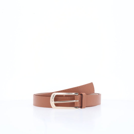 Cinto Feminino em Couro com Fivela Dourada Caramelo