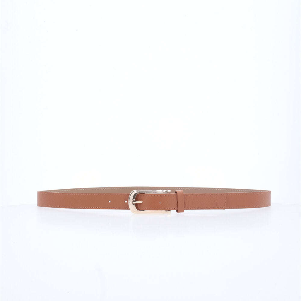 Cinto Feminino em Couro com Fivela Dourada Caramelo