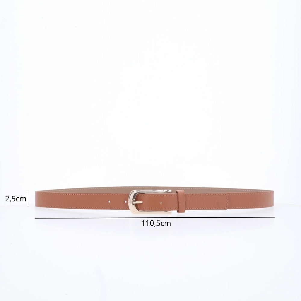 Cinto Feminino em Couro com Fivela Dourada Caramelo