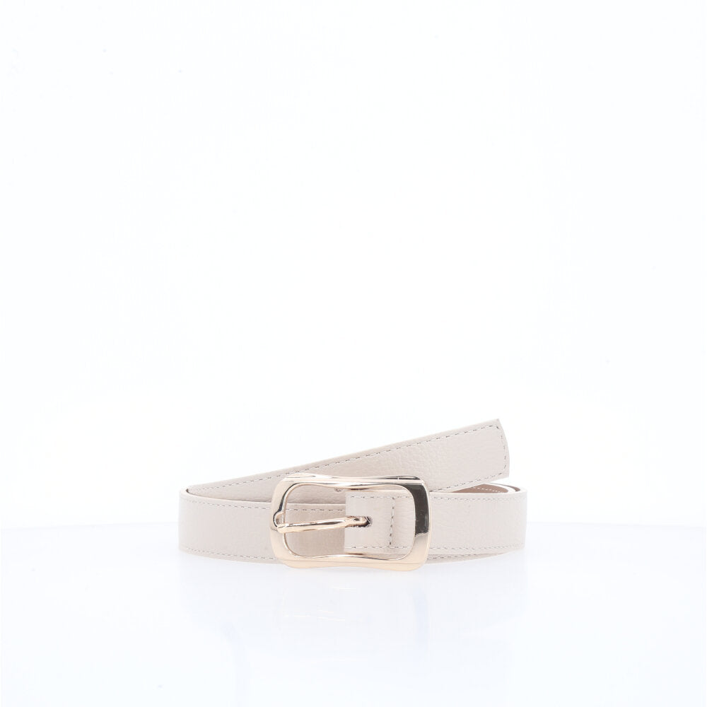 Cinto Feminino em Couro com Fivela Dourada Marfim
